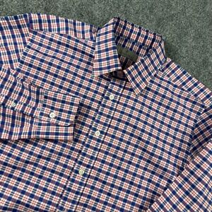 Canali Button Down Shirt Mens L Blue Red Plaid Cotton Made in Italy Long Sleeve